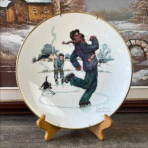 Vtg Gorham Bone China Norman Rockwell Gay Blades Collector's Plate Winter 1974